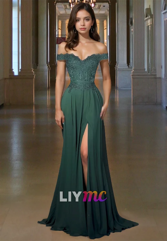 Exclusive Savings Off-Shoulder Strapless Appliques Side Slit Pleated A-Line Prom Dress Exclusive Savings Off-Shoulder Strapless Appliques Side Slit Pleated A-Line Prom Dress