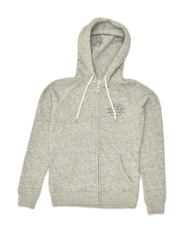 JACK WILLS Womens Zip Hoodie Sweater UK 8 Small Grey Cotton