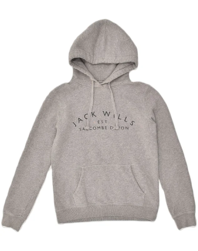 JACK WILLS Womens Graphic Hoodie Jumper UK 8 Small  Grey Cotton