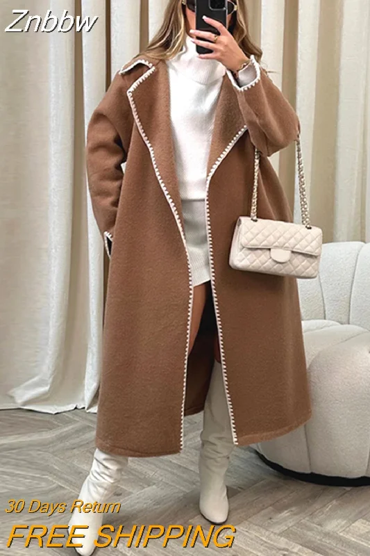 Znbbw Women's Fashion Thick Warm Woolen Coat Casual Loose Long Overcoat 2023 Autumn/Winter New Female Luxury Party Street Wear Outwear