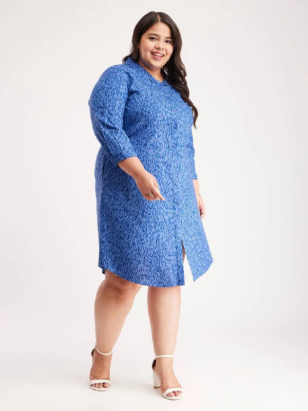 Special Discount Abstract Print Shirt Dress - Blue