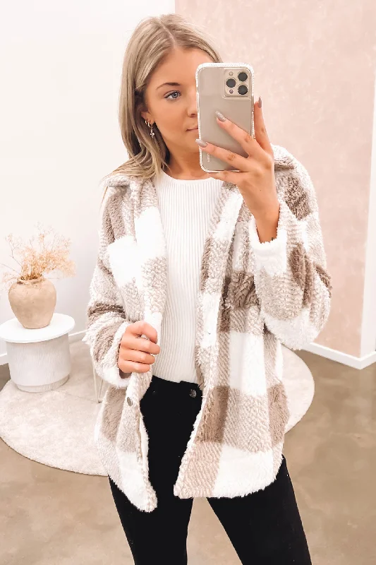 Discount Deals Tash Cosy Shacket Tan White