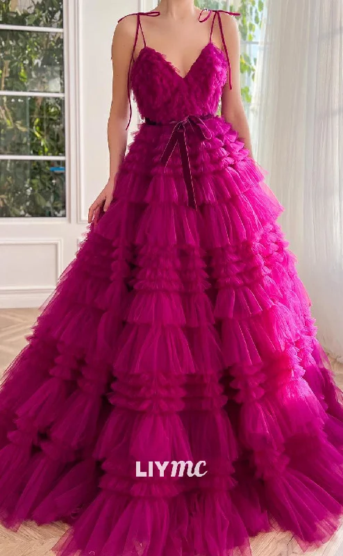 Deep Discounts LP2106 - V-Neck Spaghetti Straps Sleeveless Tiered A-Line Ball Gown Prom Dress Deep Discounts LP2106 - V-Neck Spaghetti Straps Sleeveless Tiered A-Line Ball Gown Prom Dress