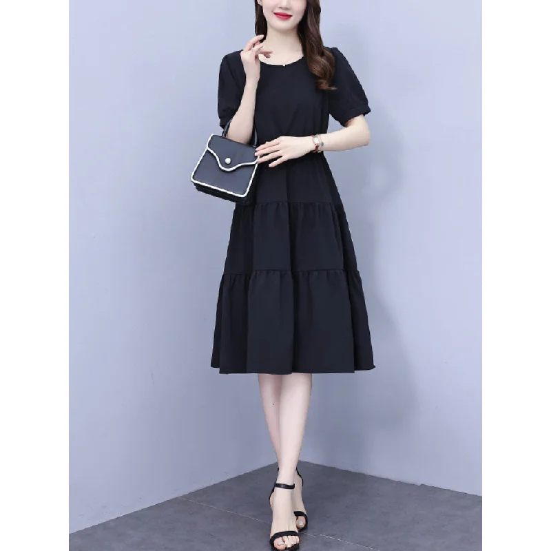 Shop and Save Plus Size Tier Black Short Sleeve Dress