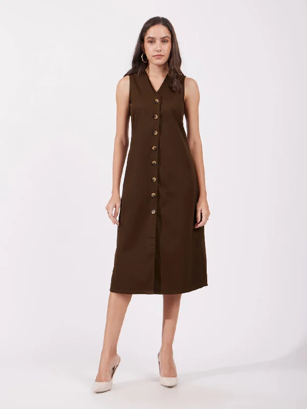 Shift Midi Dress - Brown