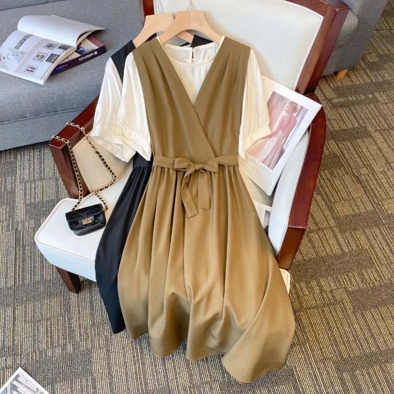 Season Finale Sale Plus Size Korean Blouse and Pinafore Dress Set