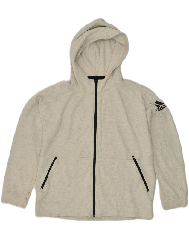 Quick Sale ADIDAS Womens Zip Hoodie Sweater UK 14/16 Large Grey Cotton