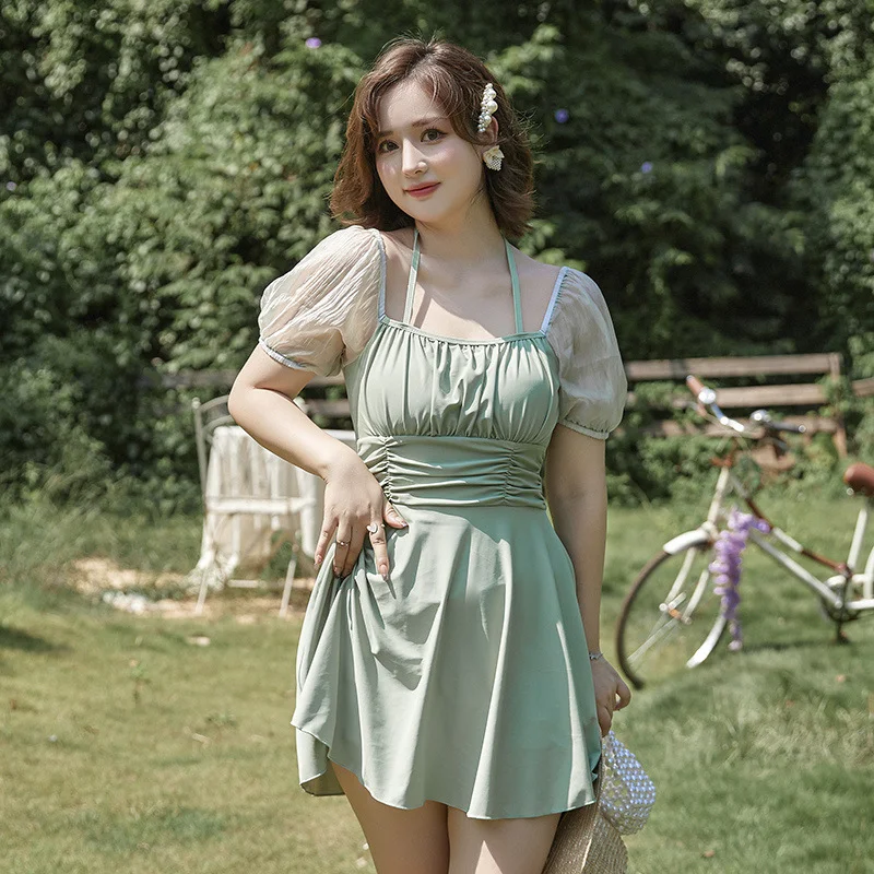 Great Bargains Plus Size Halter Dress Short Sleeve Swimsuit