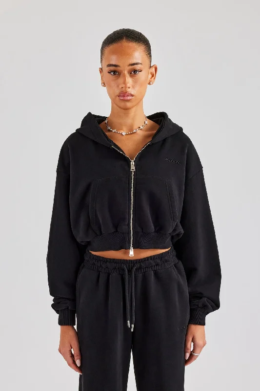 Hot Deal Cernucci Cropped Zip Through Hoodie - Black