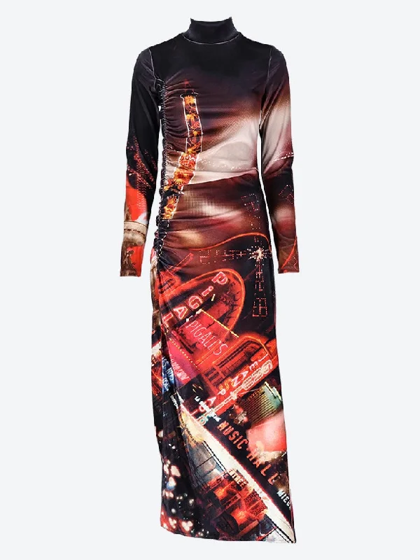 Printed pigalle velvet long dress