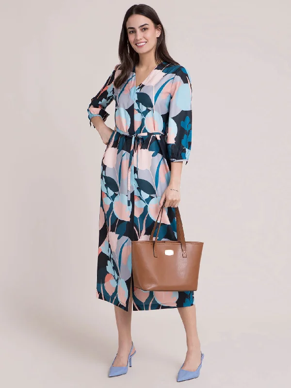 Blowout Sale V Neck Floral A Line Dress - Multicolour