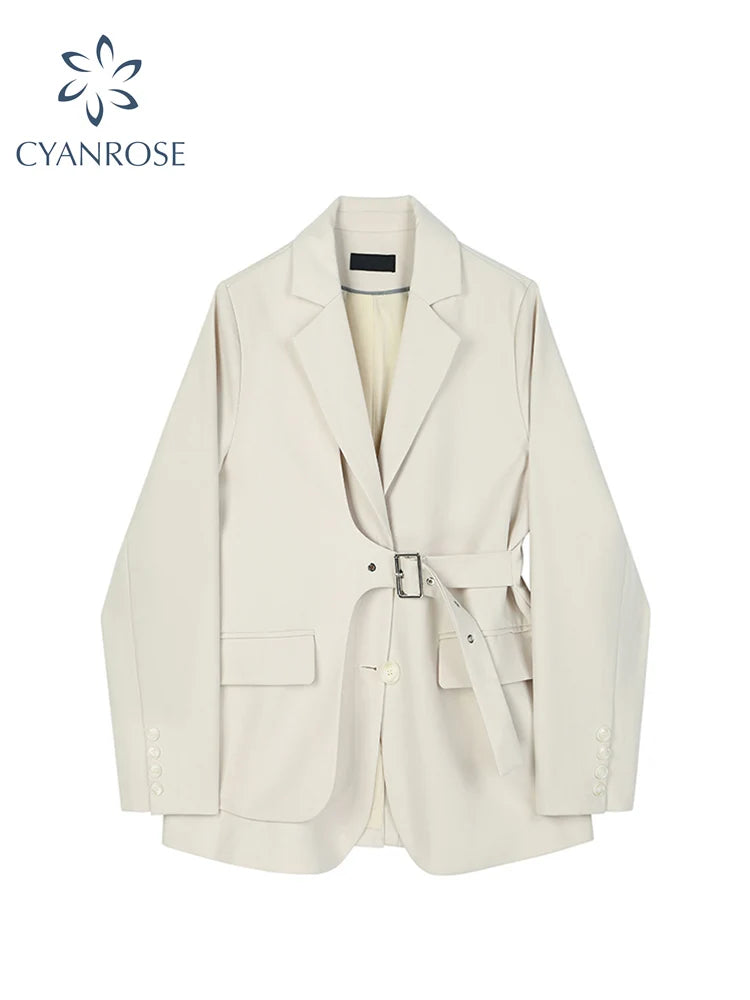 Znbbw Color Elegant Blazer Coat Women Casual Temperament Female Outerwear Jacket Belt Slim 2024 Autumn New Office Ladies Chic