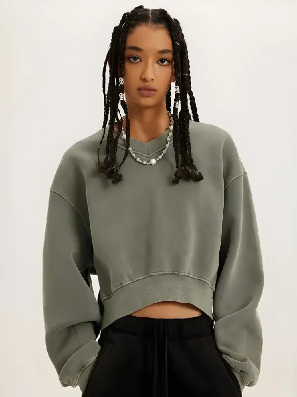 Loyalty Reward V-Neck Drop Shoulder Cropped Sweatshirt
