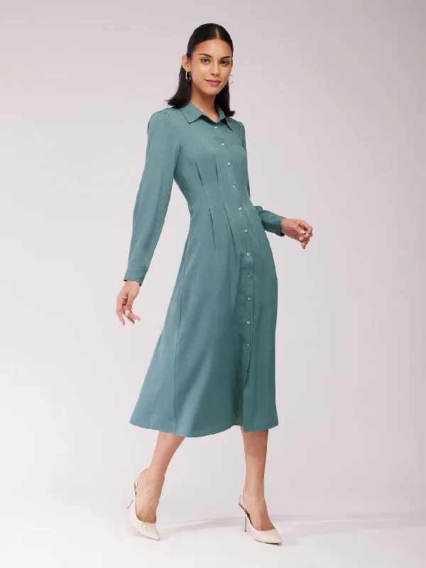 Today’s Deal Pleated Shirt Dress - Sap Green