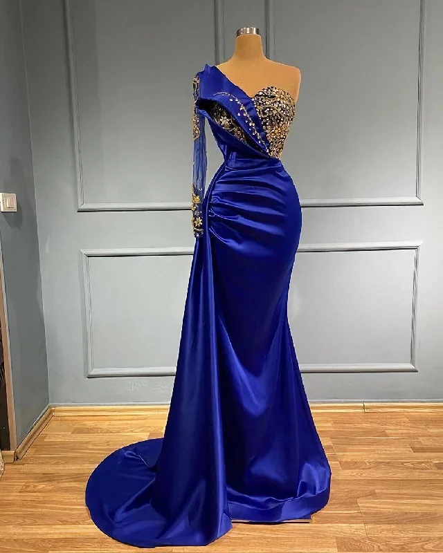 Don't Wait Blue Long Mermaid Evening Gowns Long Prom Dress