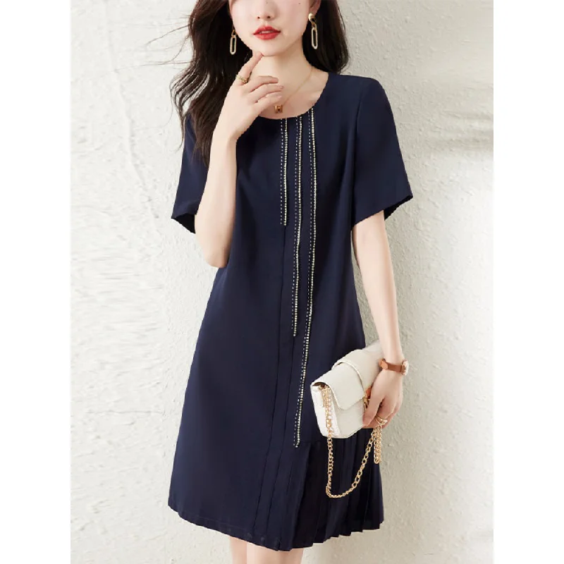 Crazy Savings Plus Size Pleat Navy Blue Dress