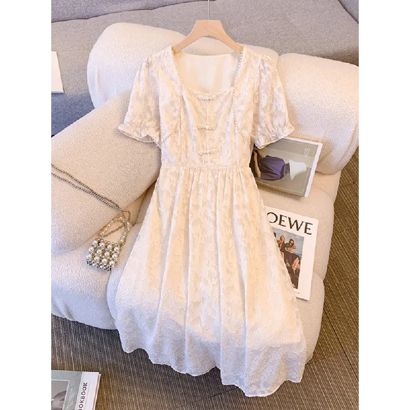 Savings Galore Plus Size Lace Cheongsam Square Neck Dress