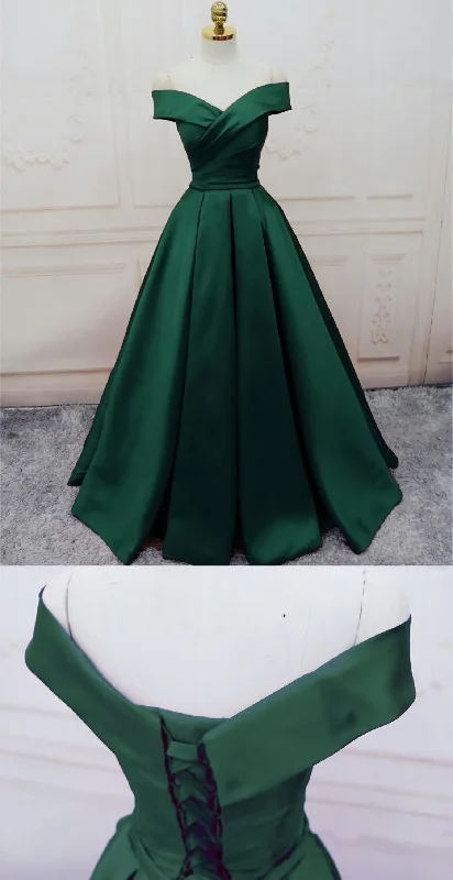 Super Deal Emerald Dark Green Satin Senior Grad Prom Dress