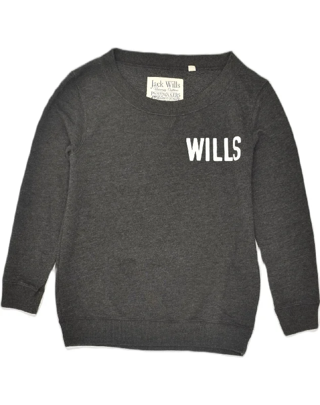 Clearance Sale JACK WILLS Womens Loose Fit Graphic Sweatshirt Jumper UK 10 Small  Black