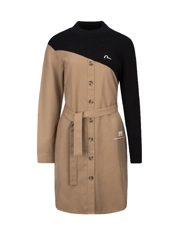 Reduced Prices Seagull Print Hybrid Belted Dress