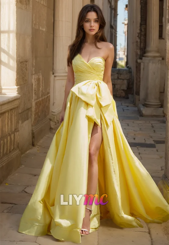 Exclusive Savings One Shoulder Sleeveless Side Slit Sleek Satin A-Line Prom Dress