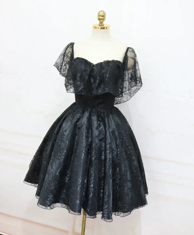 Price Rollback Black Sweetheart Tulle Short Lace Prom Dress, Lace Homecoming Dress