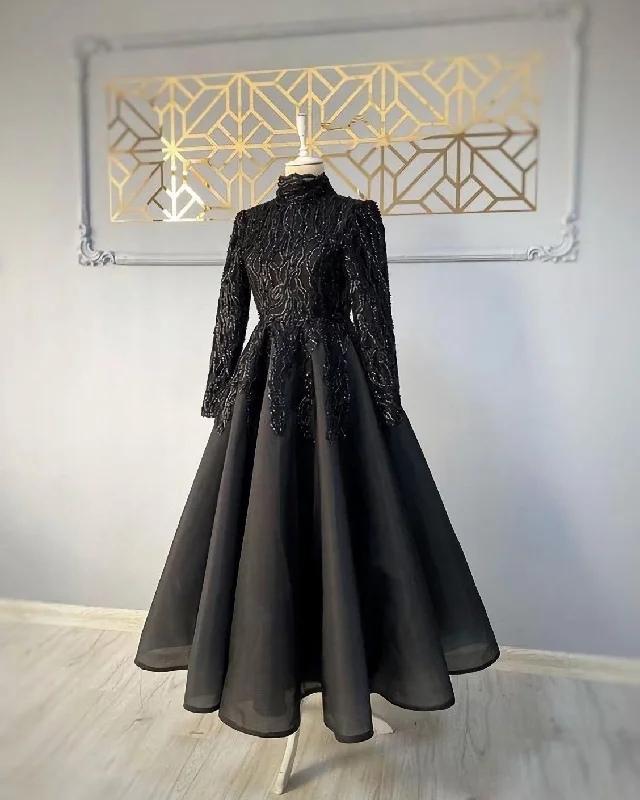 Price Cut Modest Blue Prom Dresses, Lace Emroidery Evening Dress