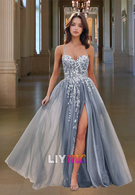 Price Rollback Sweetheart Spaghetti Straps Appliques Tulle A-Line Prom Dress