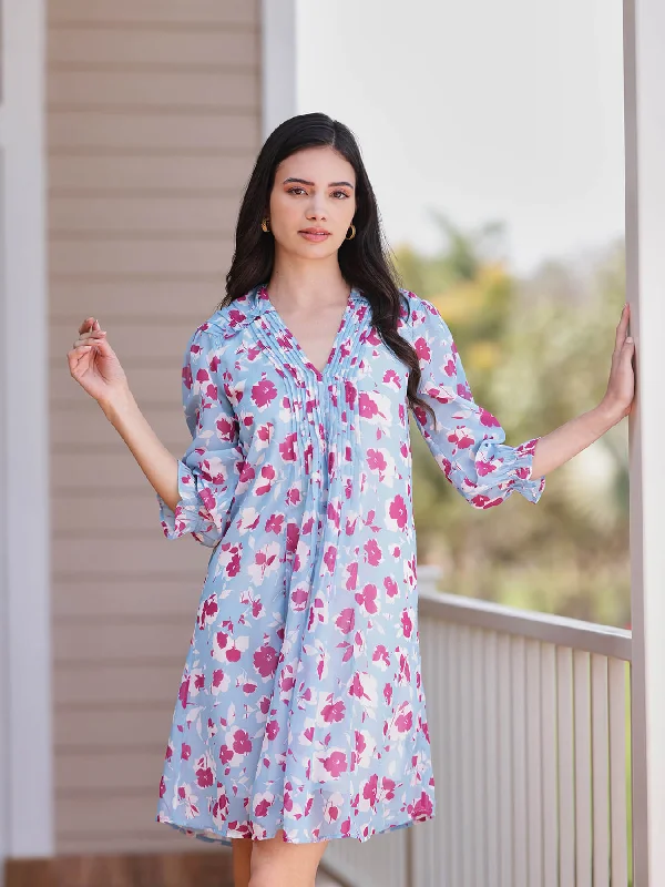 Great Bargains Floral A-line Dress - Blue