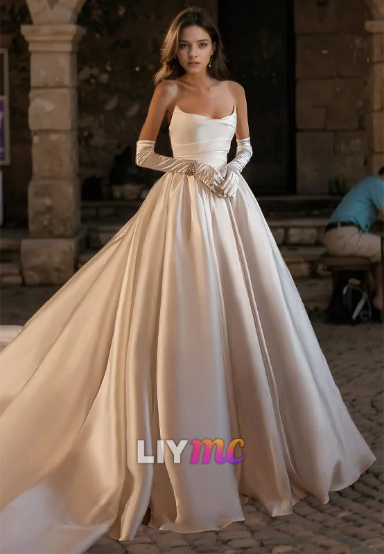Fantastic Offers Off-Shoulder Sleeveless Pleated Sarin A-Line Classic Wedding Dress Fantastic Offers Off-Shoulder Sleeveless Pleated Sarin A-Line Classic Wedding Dress