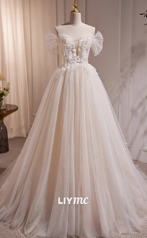 Discount Days LP1878 - A-Line Blushing Pink Lace Long Prom Dress Formal Dress