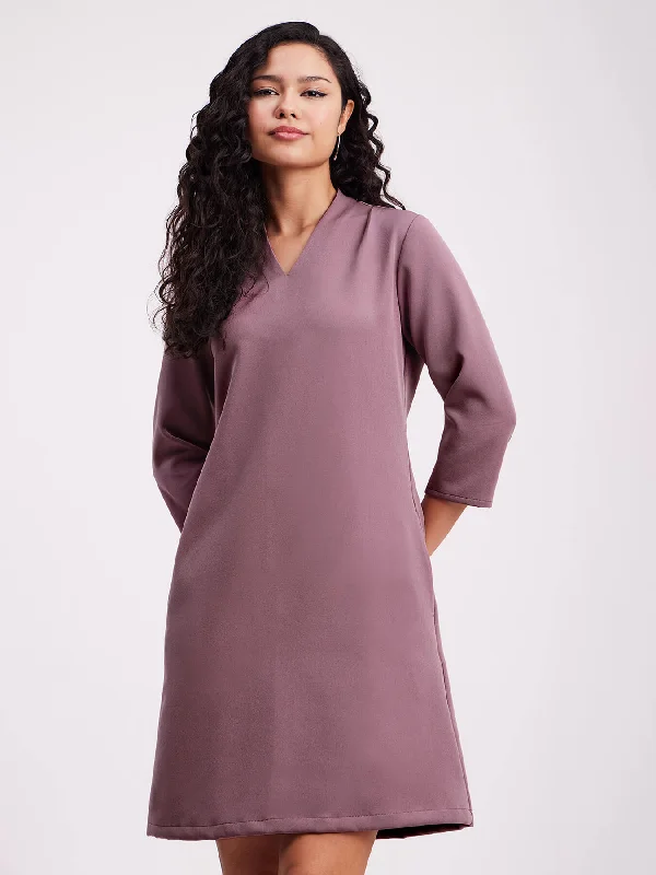 The Best Prices V Neck A Line Dress - Mauve
