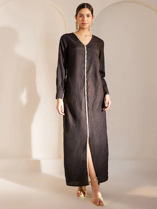 Friends and Family Sale Lace Detail V Neck A-Line Dress - Black