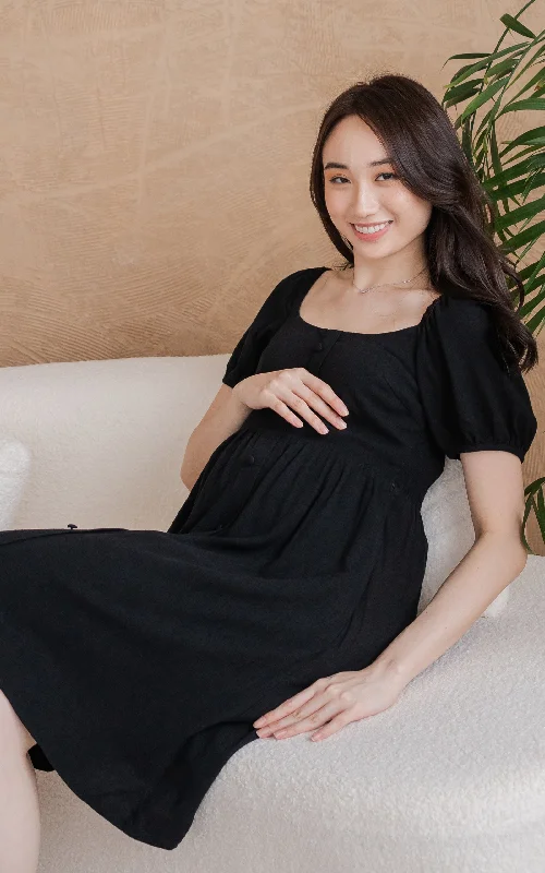 Limited Stock Diana Linen Nursing Dress in Black