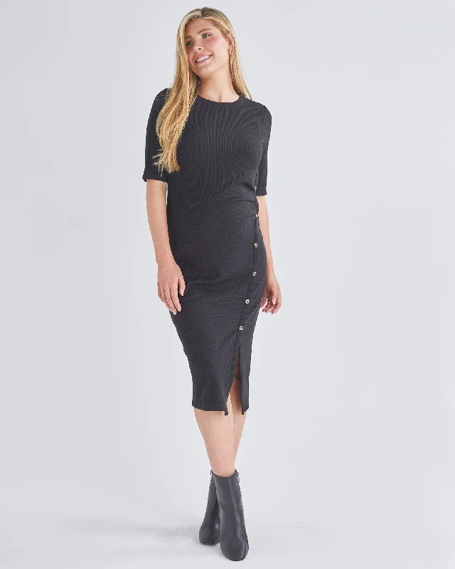 Daily Deals Juliet Maternity Bodycon Dress with Side Button Detail in Black