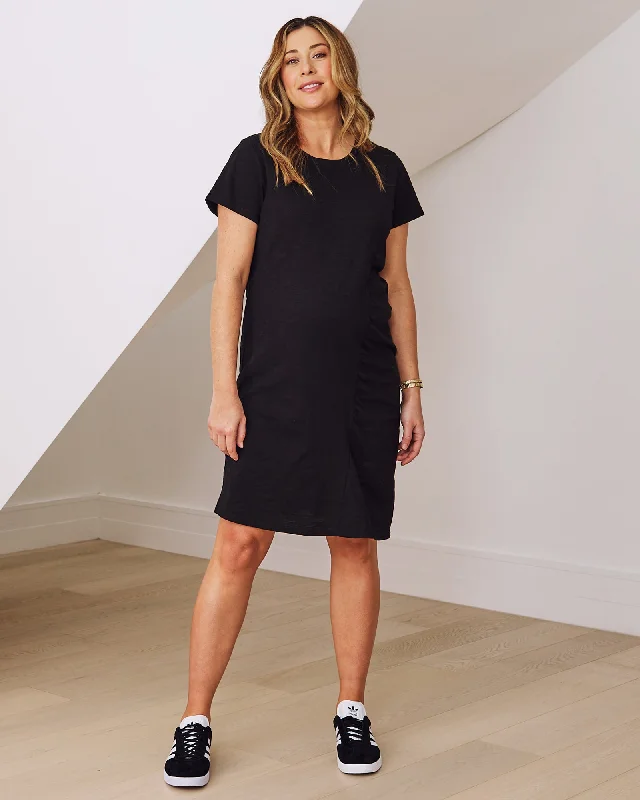 Deep Discounts Delphy Cotton Maternity Tee Dress In Black