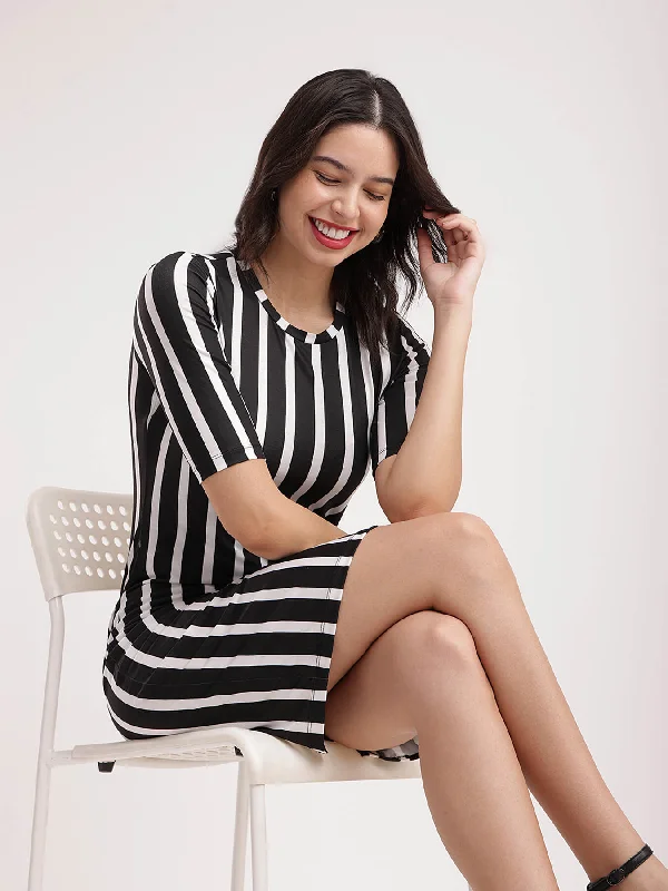 Bargain Prices Striped Knitted Shift Dress - White And Black