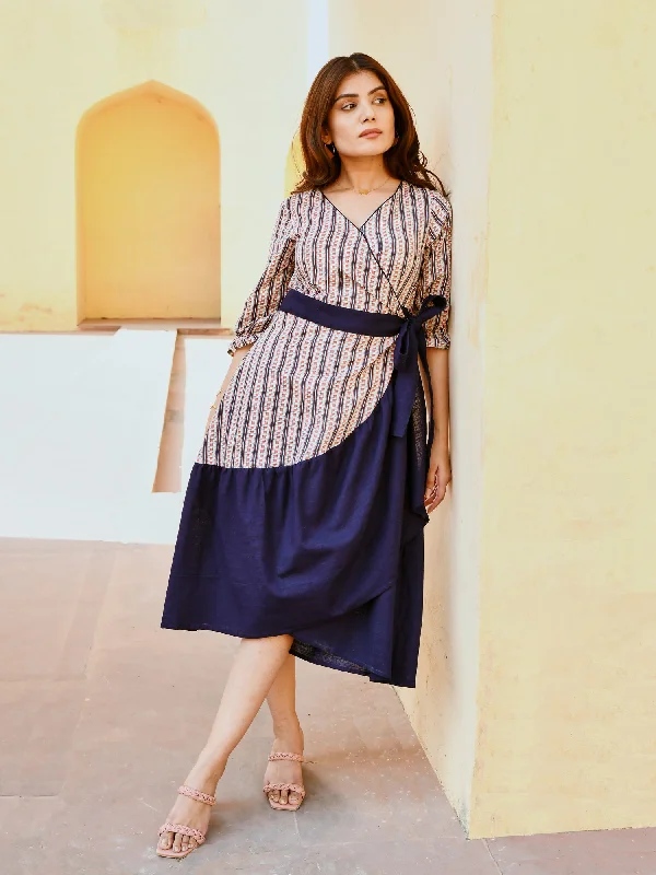 Overstock Sale Navy Blue Wrap Dress