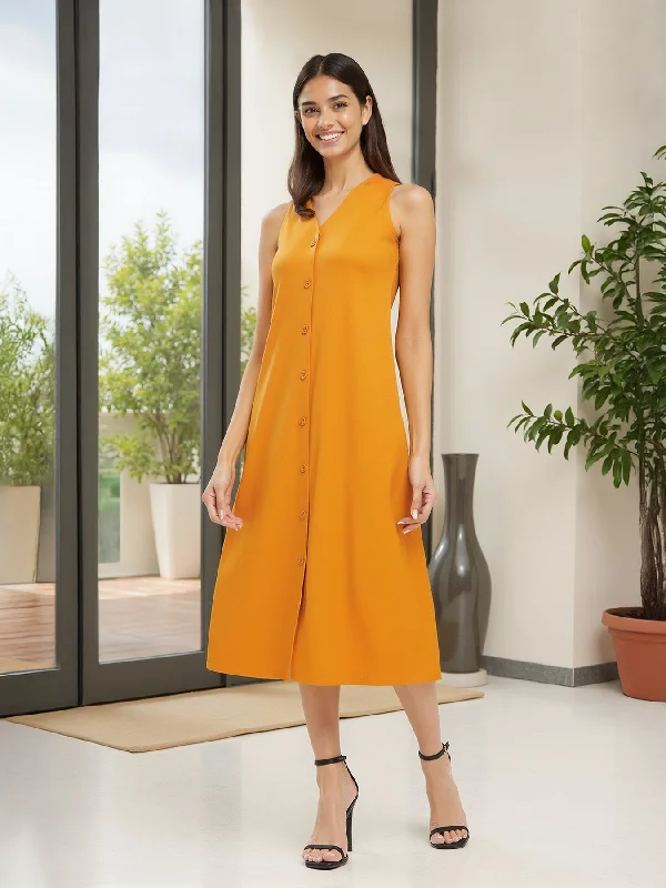 A-line Midi Dress - Mustard