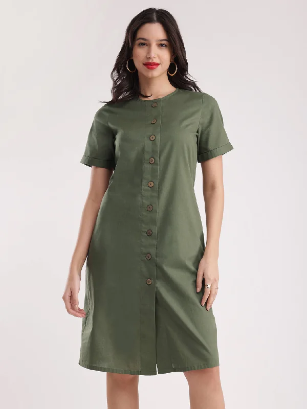 Discount Days Linen Shirt Dress - Olive