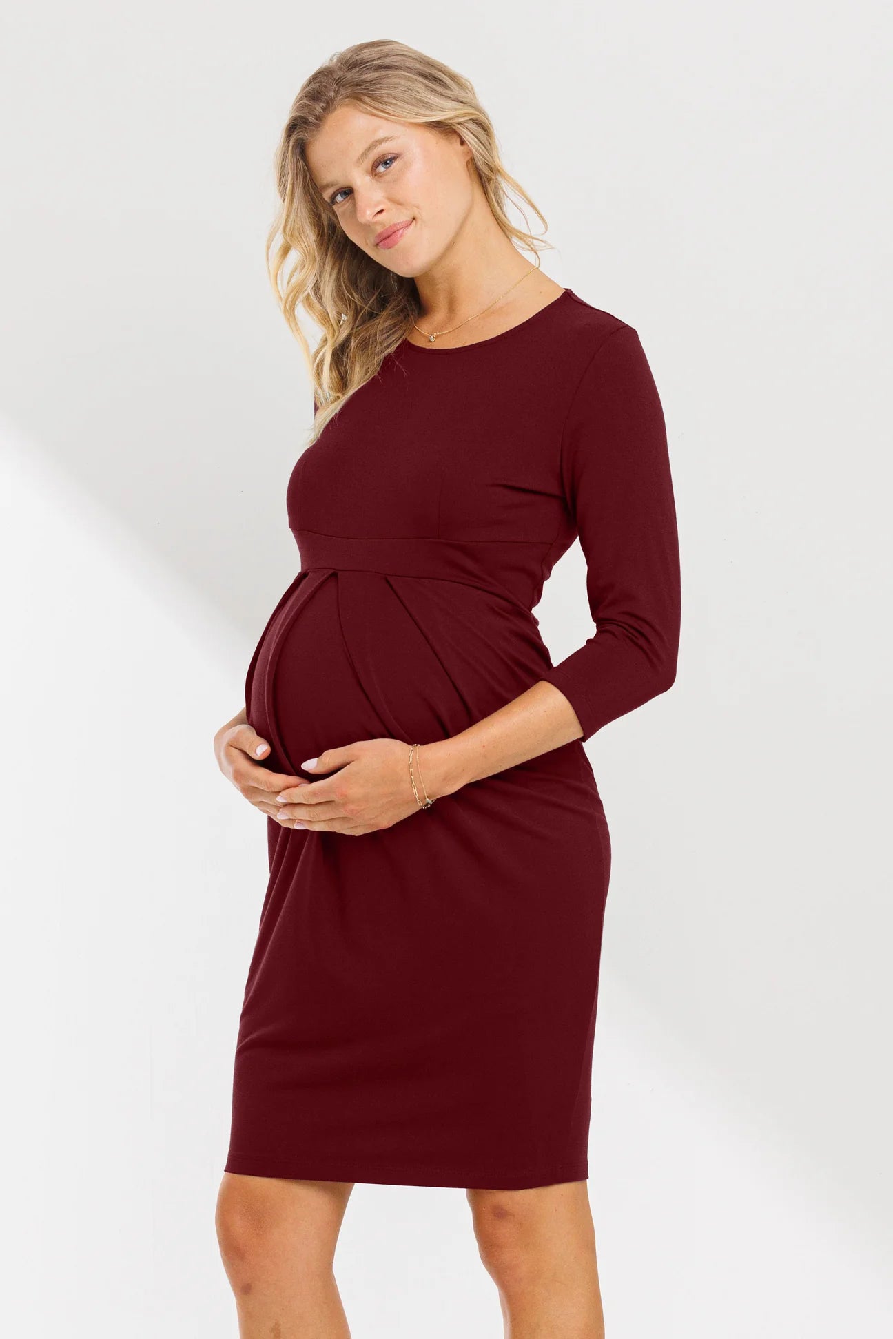 Limited Edition 3/4 Slv Round Neck Pleated Dress