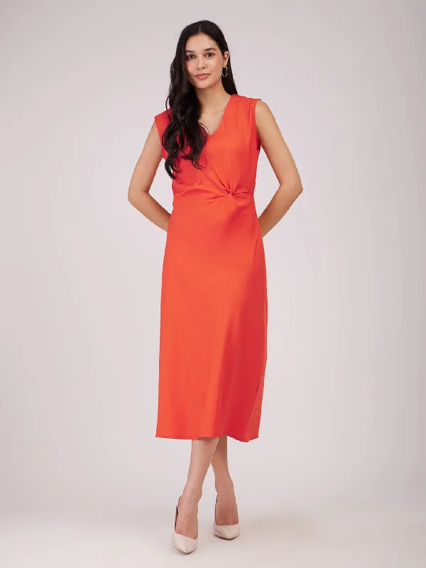 Final Clearance Side Knot Midi Dress - Orange