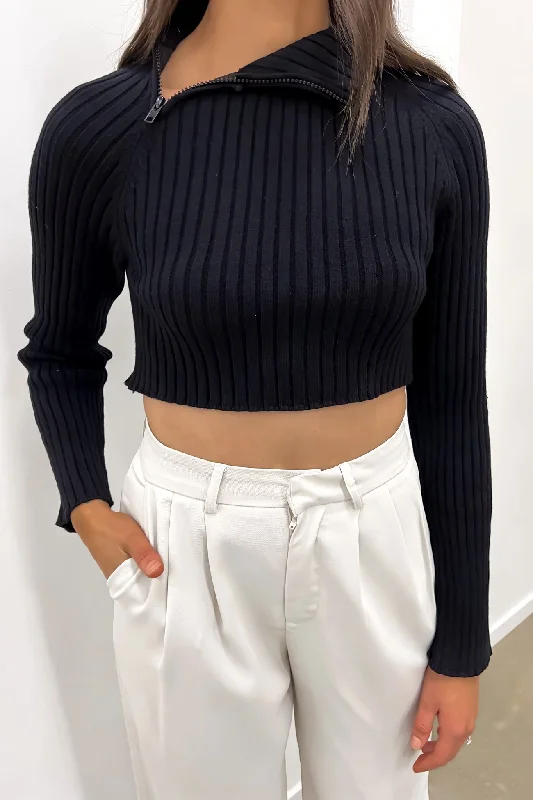 Deal Frenzy Kaela Crop Knit Jumper Black