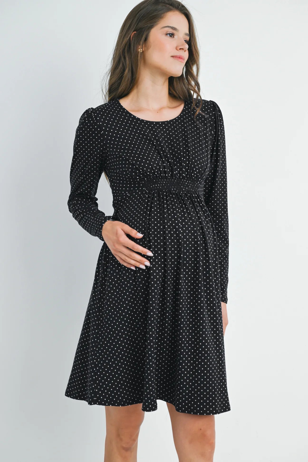 Shop and Save Polka Dot Shirred Waist Dress