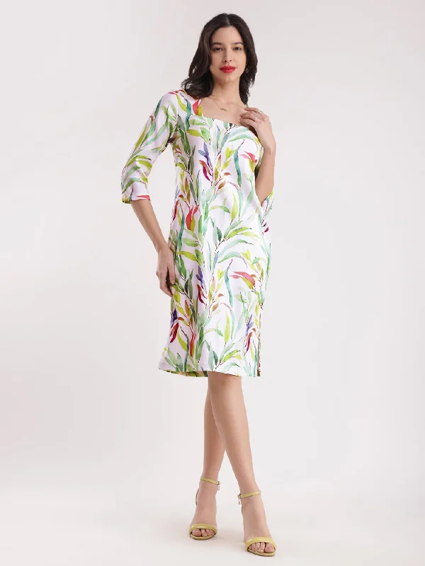 Square Neck Shift Dress - Multicolour