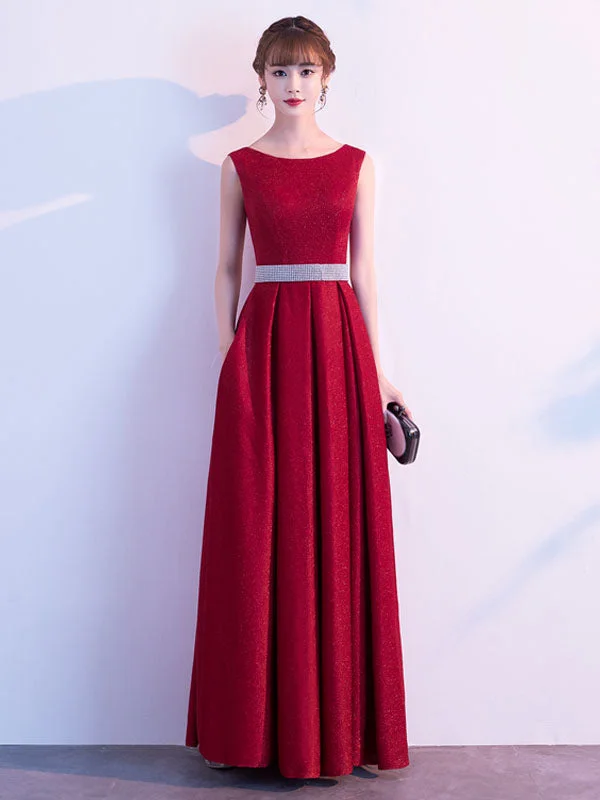 Deal of the Day Amazing Evening Dress A Line Jewel Neck Floor Length Sleeveless Zipper Sash Sequined Social Party Dresses