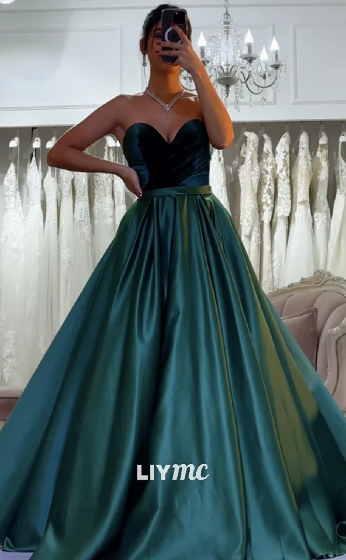 Exclusive Access LP1983 - Semi-Sweetheart Strapless Pleated Sleek Satin A-Line Prom Dress