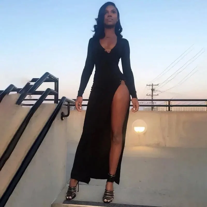 Discount Days European sexy high slit pin dress (wholesale)