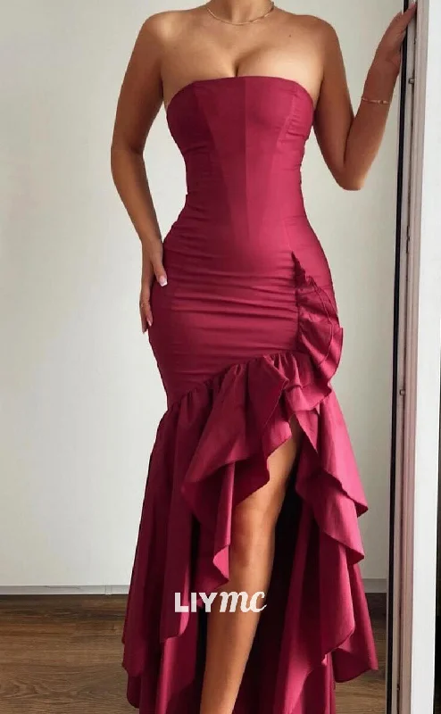 Amazing Deals LP2085 - Straight Across Sleeveless Ruffled Fitted Sleek Stin Sexy Prom Dress Amazing Deals LP2085 - Straight Across Sleeveless Ruffled Fitted Sleek Stin Sexy Prom Dress