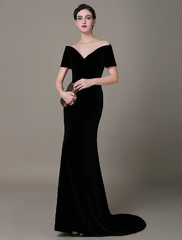 Huge Discounts Gorgeous Black Evening Dresses  Long Mermaid Velvet Evening Dress Vintage Lady Gaga Red Carpet Dress  wedding guest dress